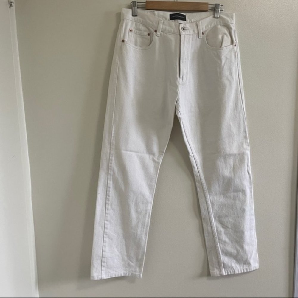 club monaco women's white denim high rise straight leg jeans size 14